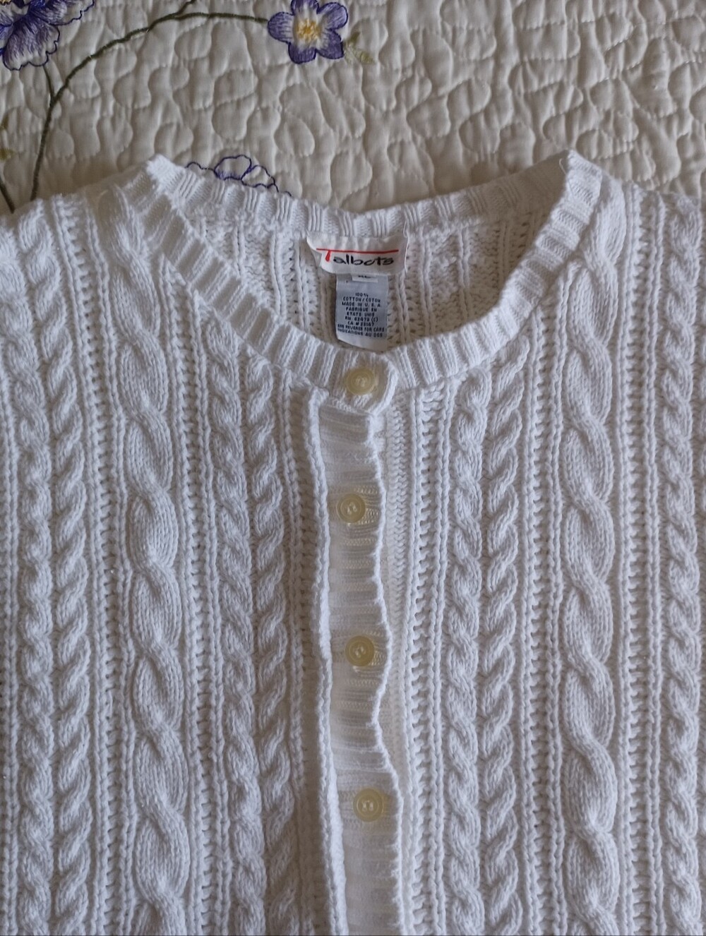 Talbots Vintage Classic Cable Knit Crewneck Cardigan, Size XL - Picture 6 of 14